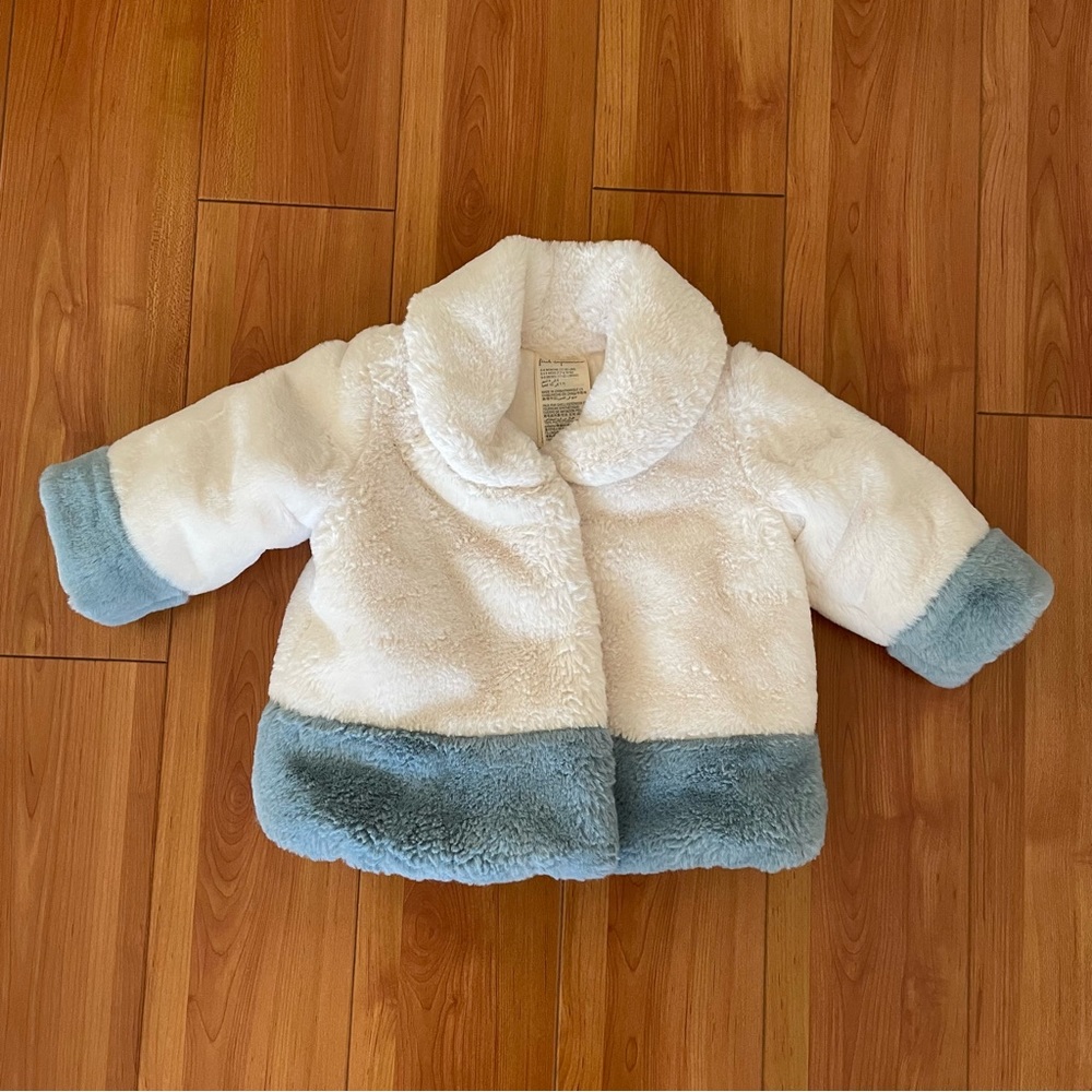 NWOT First Impression Cream and Blue Baby Coat Jacket 6-9 Months
